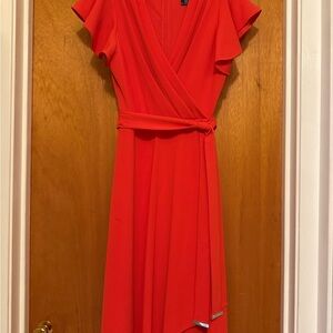 Dkny Red Asymmetrical Wrap Sundress